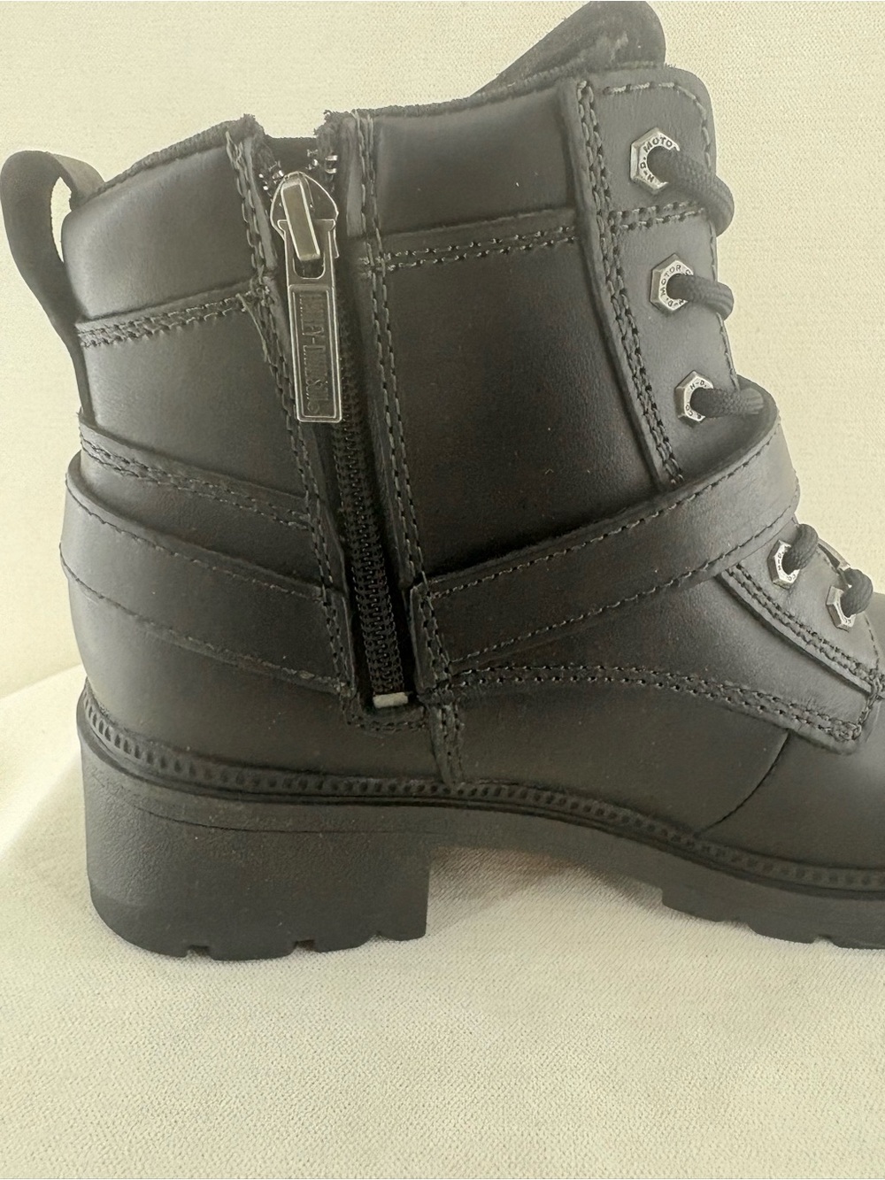 Harley-Davidson Black Lace-Up Leather Buckle Boots - Picture 5 of 9